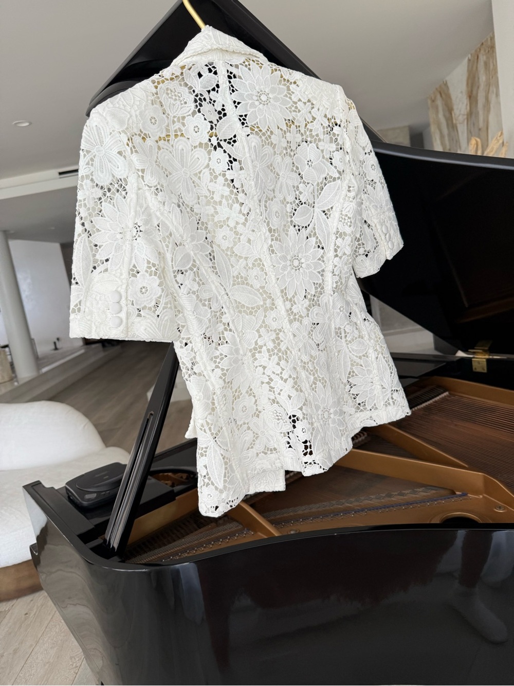 GENERATION LOVE Lace Short-Sleeve Blazer Jacket - White - Picture 14 of 16